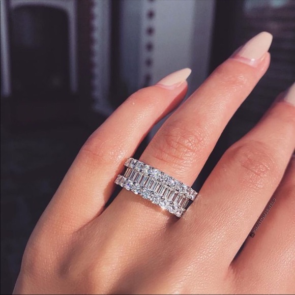 Jewelry - 14k white gold Eternity wedding band baguette 925